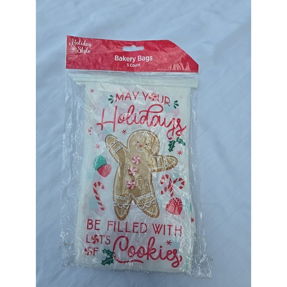 HOLIDAY STYLE "MAY YOUR HOLIDAYS BE FILLED WITH COOKIES" Bakery Bags 5 pcs